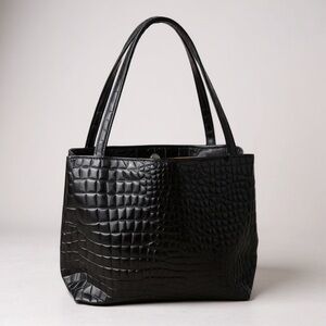 Vintage IFO New York Croc Embossed Patent Leather Bag Black Formal